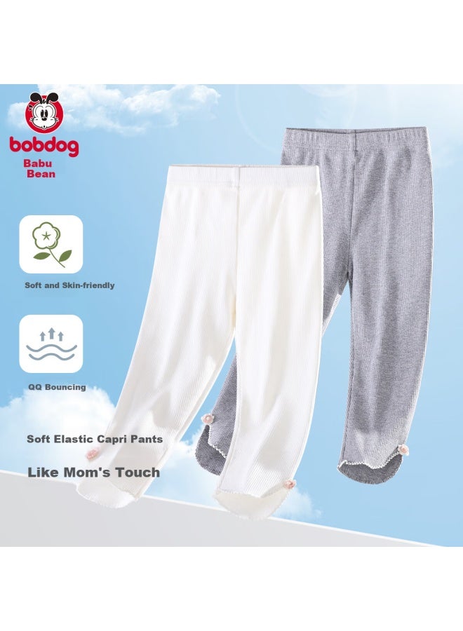 Babu Bean Girls' Thin Spring And Autumn Leggings Children'S Outerwear Long Pants Baby Stylish Pants Girls' Spring And Summer Elastic Nine-Point Pants - Image 1