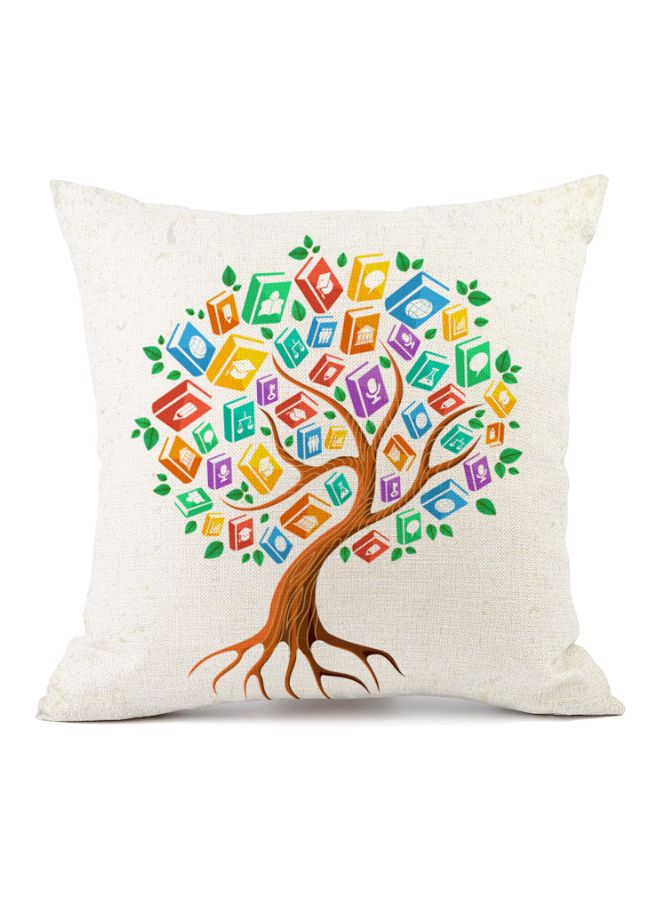 Tree Printed Decorative Cushion Cover White/Brown/Yellow 45x45cm