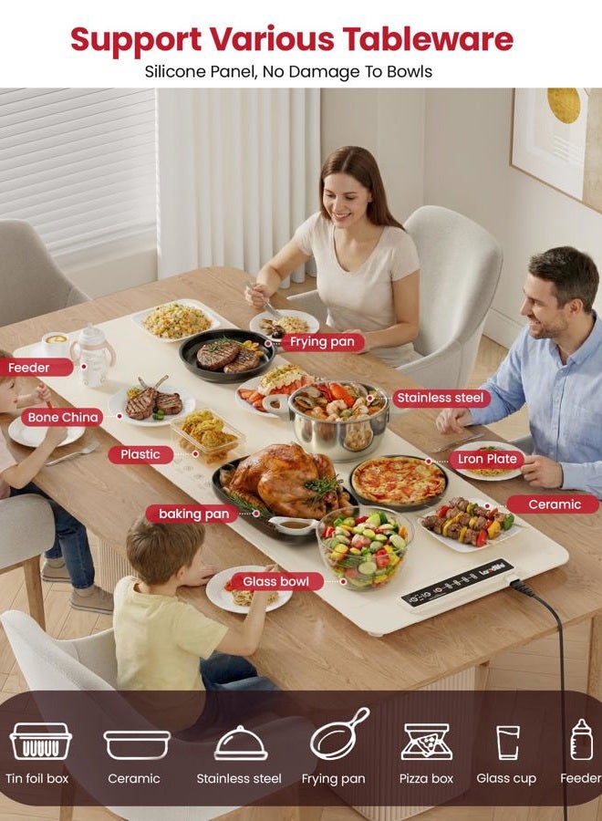LAUDLIFE حصيرة تسخين الطعام الكبيرة جداً للطاولات (XXXL 40"x16"), وسادة تسخين كاملة السطح مع 4 إعدادات حرارة, رائعة لتسخين الطعام في الحفلات - Image 4