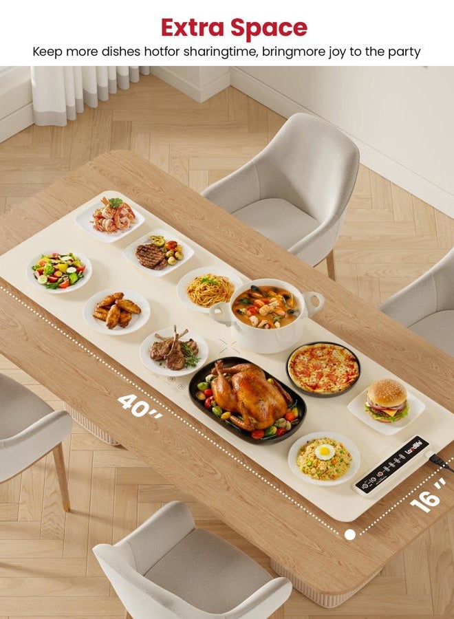 LAUDLIFE حصيرة تسخين الطعام الكبيرة جداً للطاولات (XXXL 40"x16"), وسادة تسخين كاملة السطح مع 4 إعدادات حرارة, رائعة لتسخين الطعام في الحفلات - Image 2