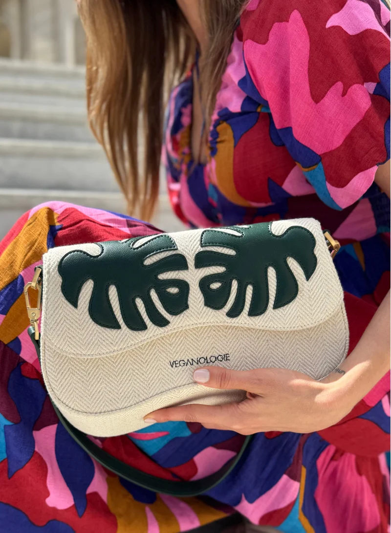 Veganologie Marra Shoulder Bag in Green Made from 0.5 Bamboo Stems