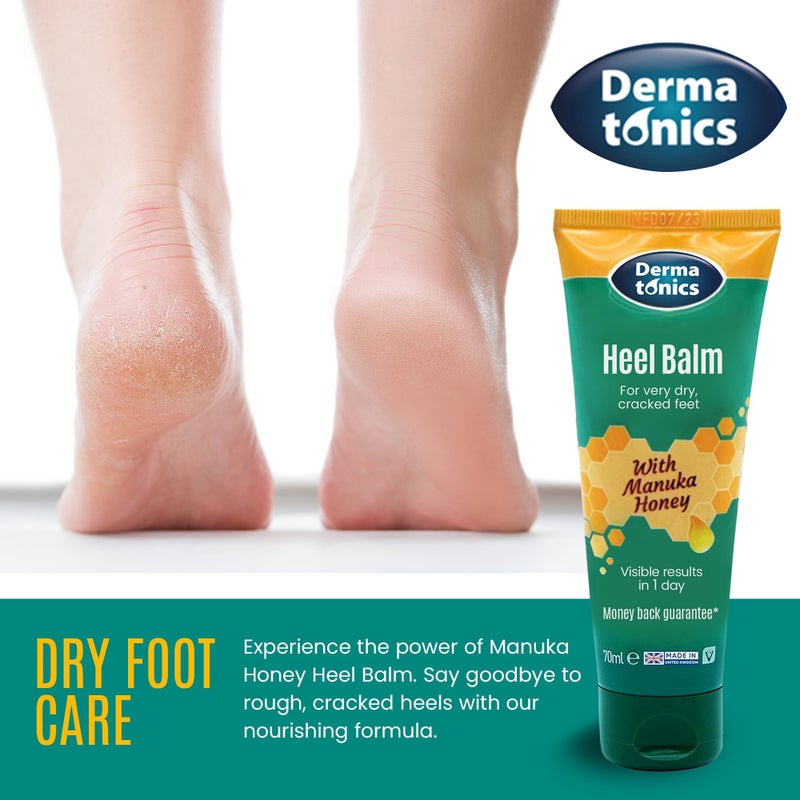 Derma tonics كريم ديرماتونيكس بالعسل مانuka لترطيب وتقشير الكعب والمرفق للبشرة الجافة والمتشققة | علاج القدمين الجافتين وإصلاح الكعب المتشقق للقدمين الخشنة والجافة والمتشققة، 2.37 أونصة سائلة، 3 عبوات - Image 5