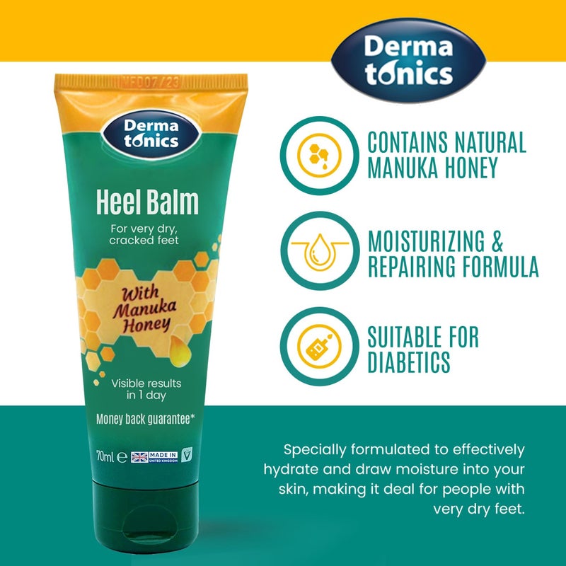 Derma tonics كريم ديرماتونيكس بالعسل مانuka لترطيب وتقشير الكعب والمرفق للبشرة الجافة والمتشققة | علاج القدمين الجافتين وإصلاح الكعب المتشقق للقدمين الخشنة والجافة والمتشققة، 2.37 أونصة سائلة، 3 عبوات - Image 3