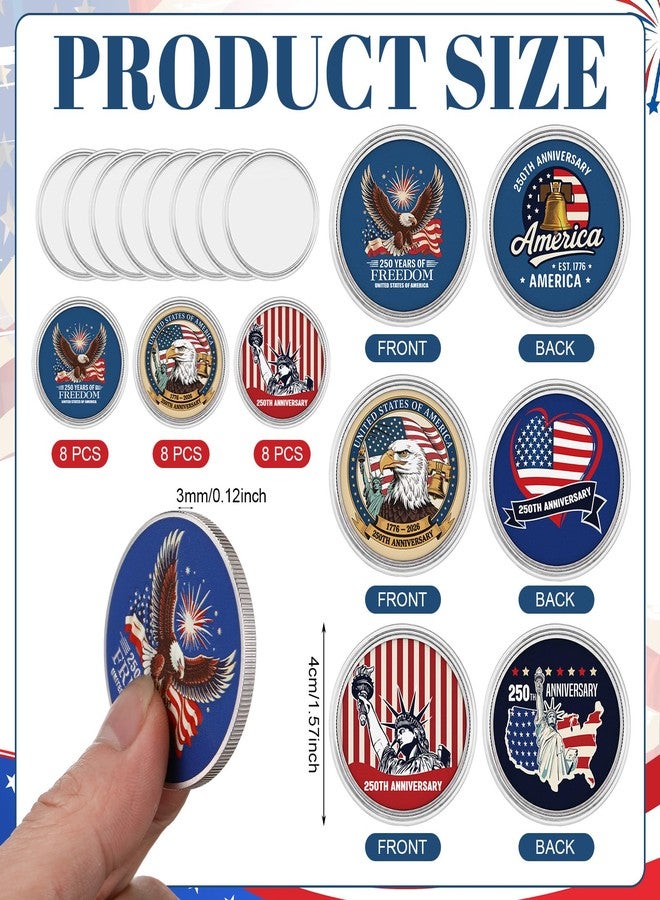 Kenning 24 Set 250th Anniversary Commemorative Coins in Capsule with Organza Bag, Patriot Coins for Soldier, Veteran, United States Declaration of Independence Challenge Coin Set President Day Gifts - Image 2