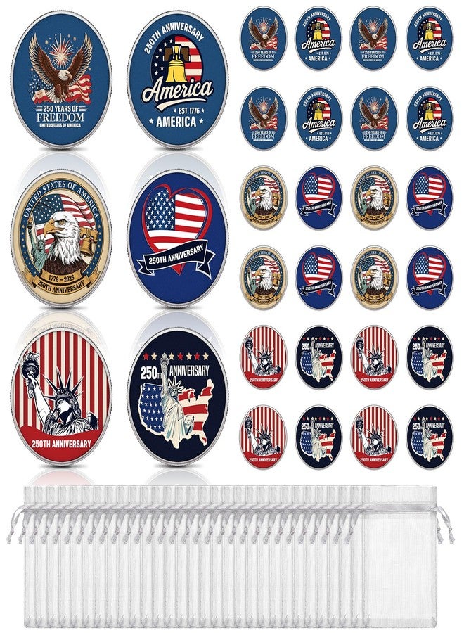 Kenning 24 Set 250th Anniversary Commemorative Coins in Capsule with Organza Bag, Patriot Coins for Soldier, Veteran, United States Declaration of Independence Challenge Coin Set President Day Gifts - Image 1
