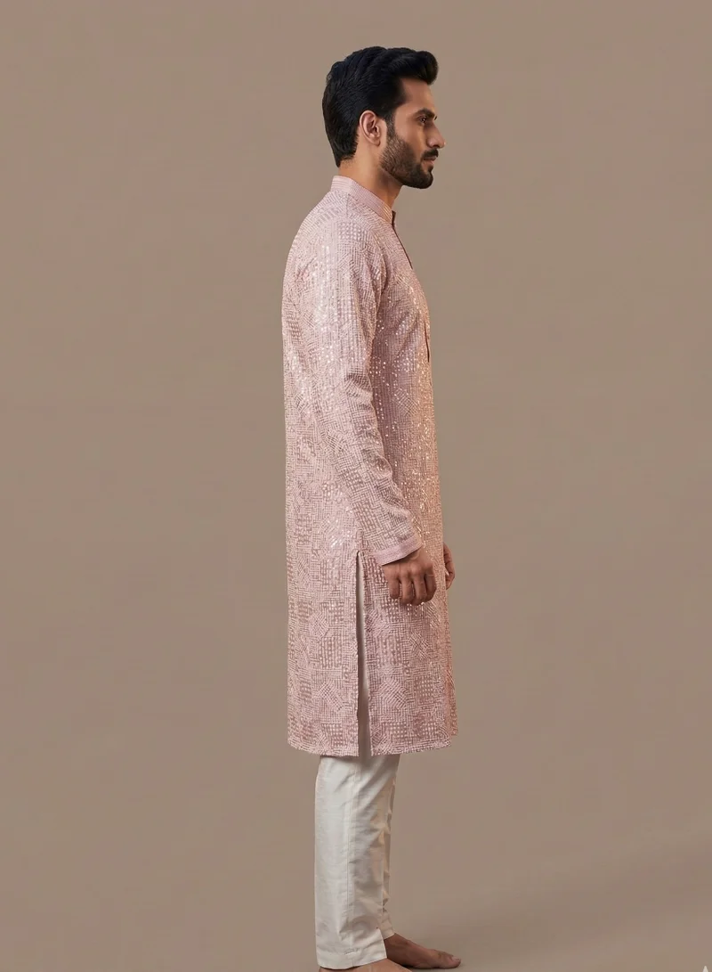 Lehar Pink Embroidered Sequin Work Kurta