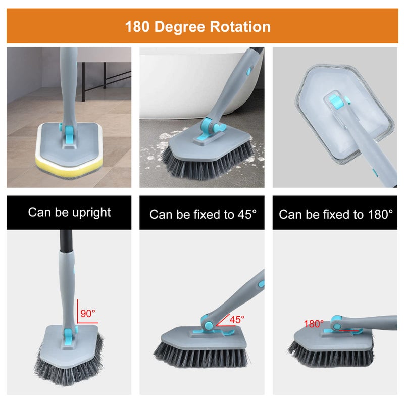 MOSEN Long Handled Scrub Brush for Shower,3-in-1 Cleaning Brushes with 3 Different Function Cleaning Heads Brush for Shower Cleaning Bathroom Kitchen Walls Tub Tile (Grey) - Image 5