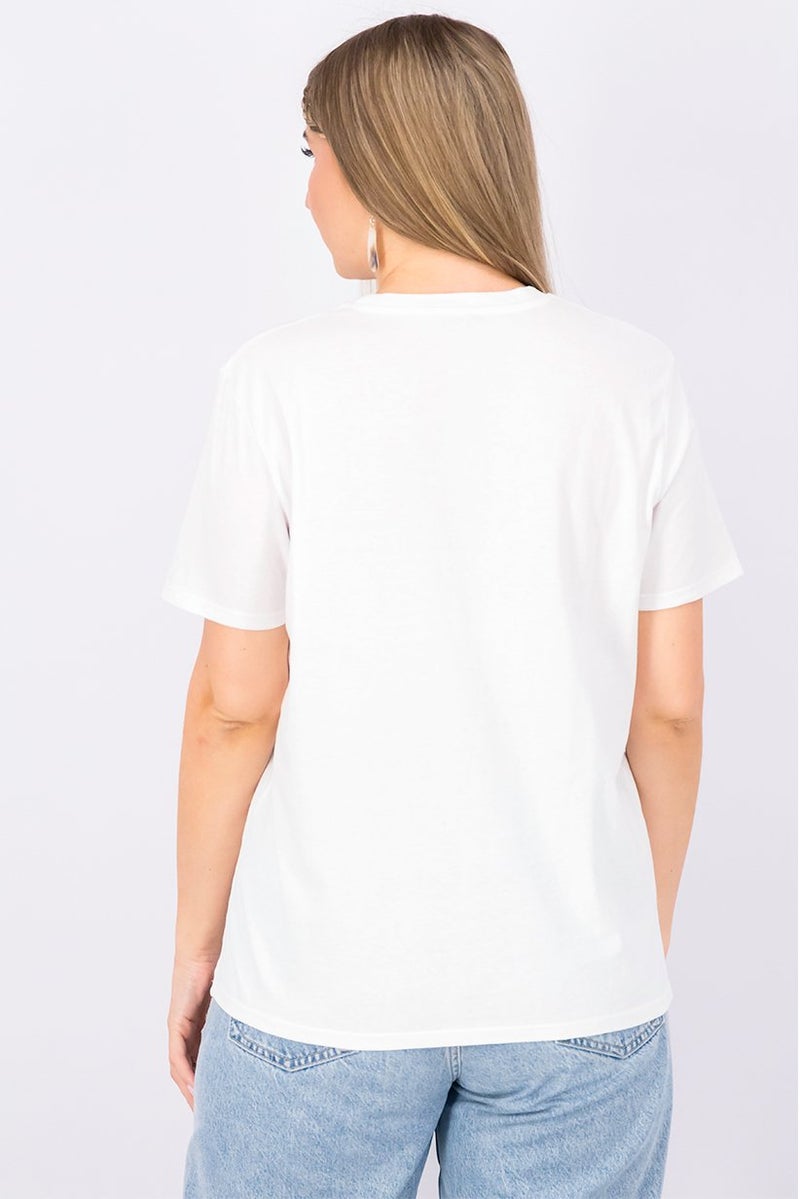 UNDIZ Women Crew Neck Short Sleeve Textured Top, White Combo - Image 4