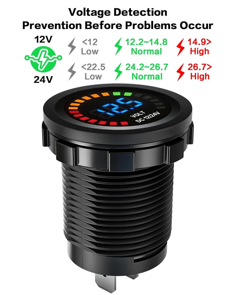 إزتوس عداد فولت رقمي LED أزرق مقاوم للماء للسيارات والدراجات النارية من ، يعمل بجهد DC 12V-24V - Image 3