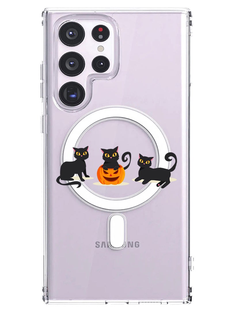 Theodor Magnetic Case for Samsung Galaxy S23 Ultra 6.8-inch Compatible with MagSafe Wireless Charging, Shockproof Phone Bumper Cover Cats Pumpkin Halloween2-01 - Image 1