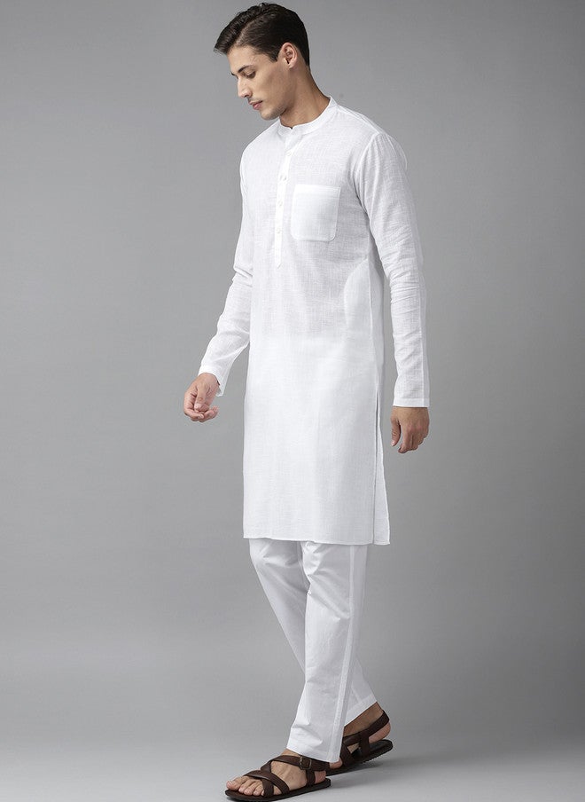 see designs Men's White Solid Pure Cotton Kurta with Pyjamas - Image 4