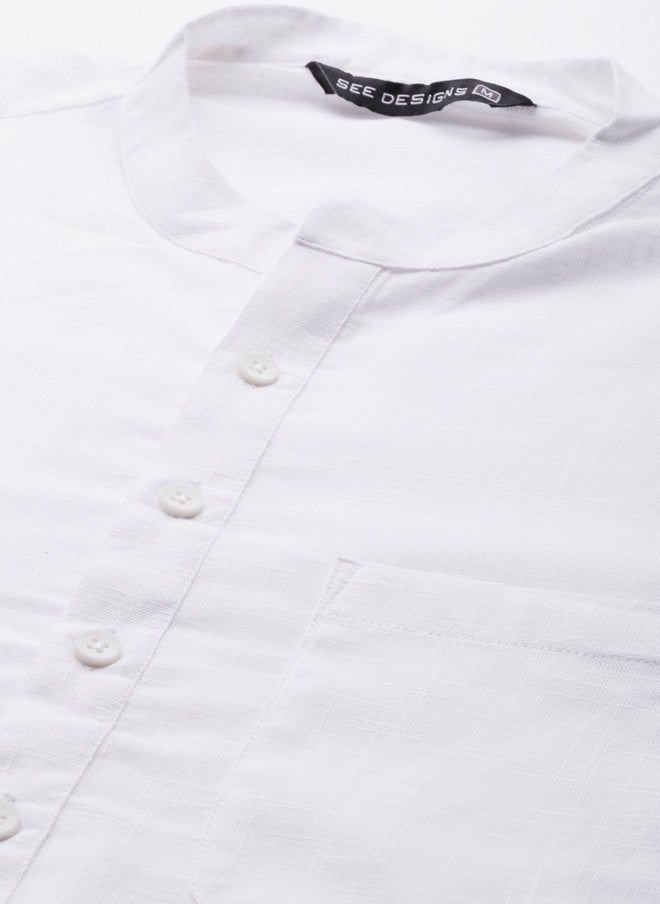 see designs Men's White Solid Pure Cotton Kurta with Pyjamas - Image 2
