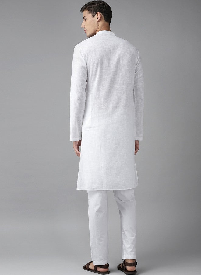 see designs Men's White Solid Pure Cotton Kurta with Pyjamas - Image 5