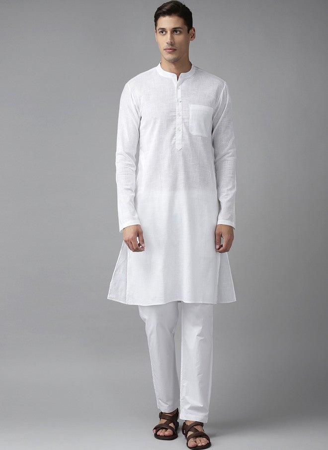 see designs Men's White Solid Pure Cotton Kurta with Pyjamas - Image 1