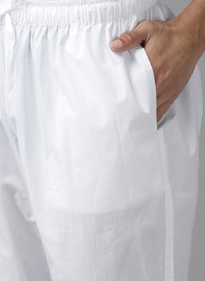see designs Men's White Solid Pure Cotton Kurta with Pyjamas - Image 3