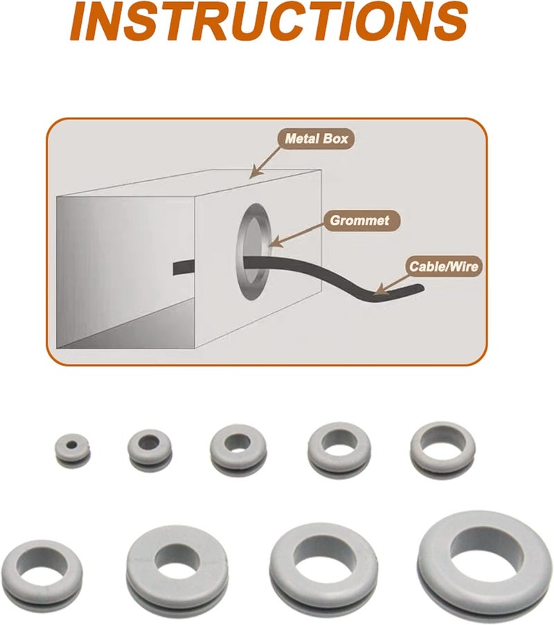 ISPINNER 190pcs Rubber Grommet Assortment Kit, 9 Sizes Eyelet Ring Gasket 1/4" 5/16" 3/8" 7/16" 1/2" 5/8" 3/4" 7/8" 1" (Grey) - Image 5