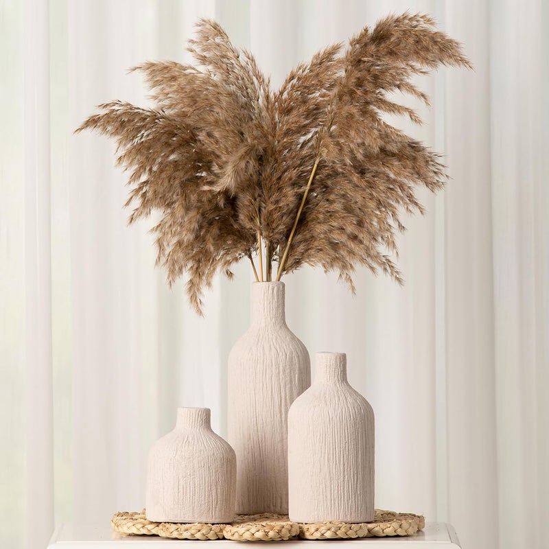 Vanselia Ceramic Vase Home Table Decor - White Flower Vase Set of 3 Living Room Kitchen Decorations Farmhouse Modern Rustic Vases Decorative Centerpiece for Shelf Bedroom Office Bathroom Dining Coffee Desk - Image 5