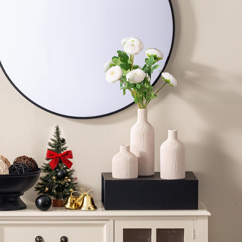 Vanselia Ceramic Vase Home Table Decor - White Flower Vase Set of 3 Living Room Kitchen Decorations Farmhouse Modern Rustic Vases Decorative Centerpiece for Shelf Bedroom Office Bathroom Dining Coffee Desk - Image 3