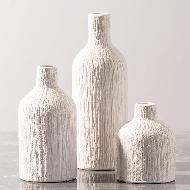 Vanselia Ceramic Vase Home Table Decor - White Flower Vase Set of 3 Living Room Kitchen Decorations Farmhouse Modern Rustic Vases Decorative Centerpiece for Shelf Bedroom Office Bathroom Dining Coffee Desk - Image 1