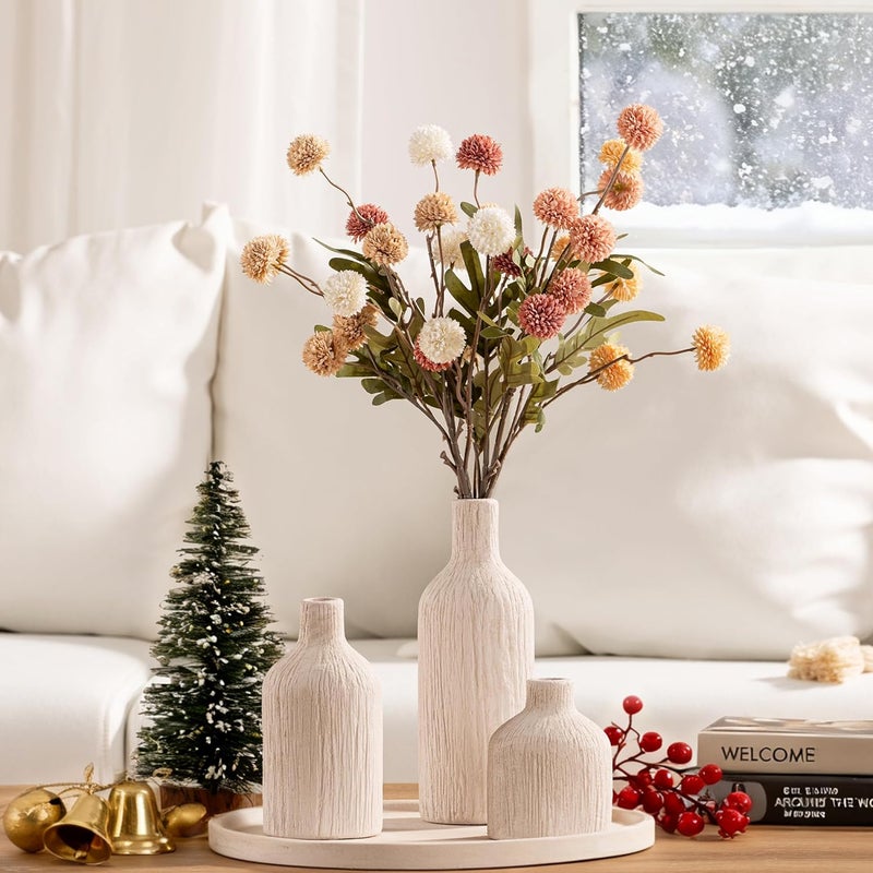 Vanselia Ceramic Vase Home Table Decor - White Flower Vase Set of 3 Living Room Kitchen Decorations Farmhouse Modern Rustic Vases Decorative Centerpiece for Shelf Bedroom Office Bathroom Dining Coffee Desk - Image 4