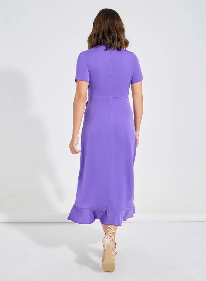 Take Two Take Two Ruffle Hem Wrap Front Midi Dress