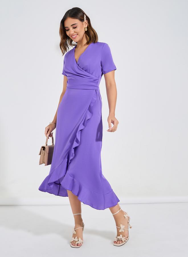 تايك تو فستان ميدي سادة بحواف كشكش - Image 5