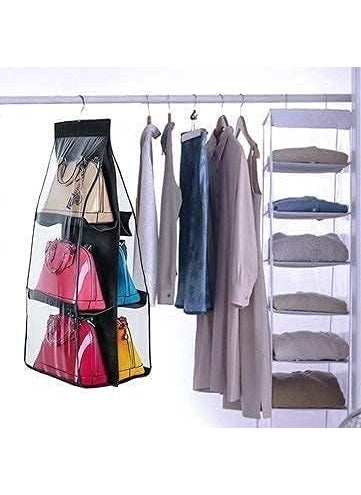Swimero Swimero2pic NonWoven Fabric 2Pcs Combo 6 Pocket Foldable Hanging Purse Handbag Organizer For Storage Ladies Women Large Clear Hand Bag Storage Organizer 2 Pcs multicolor  - Image 2