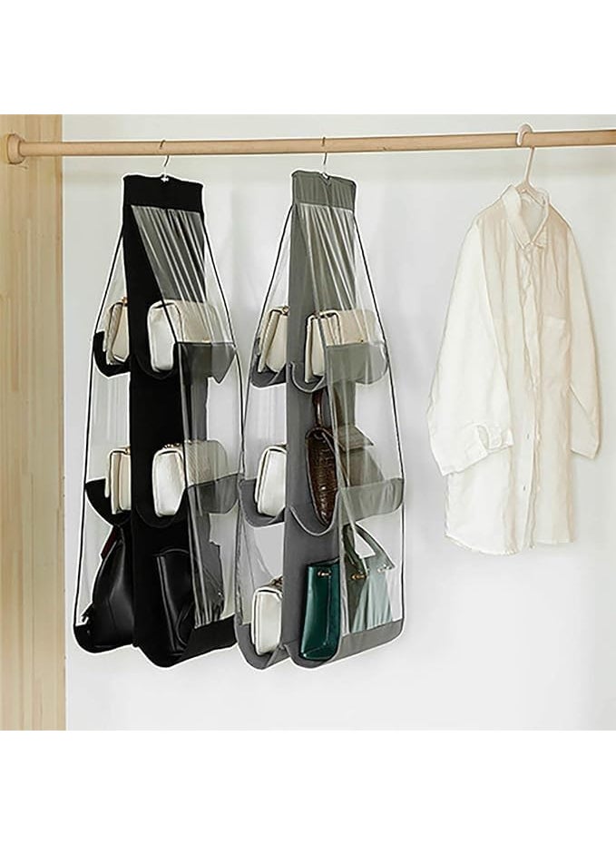 Swimero Swimero2pic NonWoven Fabric 2Pcs Combo 6 Pocket Foldable Hanging Purse Handbag Organizer For Storage Ladies Women Large Clear Hand Bag Storage Organizer 2 Pcs multicolor  - Image 3