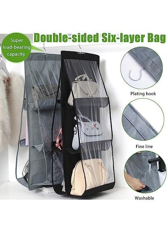 Swimero Swimero2pic NonWoven Fabric 2Pcs Combo 6 Pocket Foldable Hanging Purse Handbag Organizer For Storage Ladies Women Large Clear Hand Bag Storage Organizer 2 Pcs multicolor  - Image 5