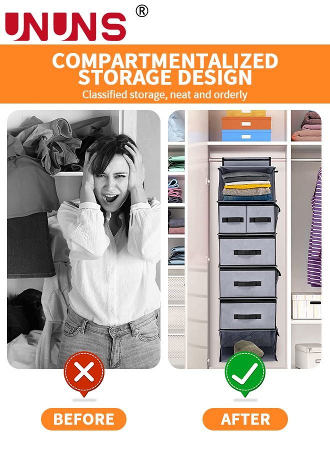 UNUNS Hanging Closet Organizer and Storage Shelves - Wardrobe Clothes Organizer for Closet, Storage Organizer - Hanging Shelves for Closet Organization, Closet Shelf Organizer with Drawers - Image 2