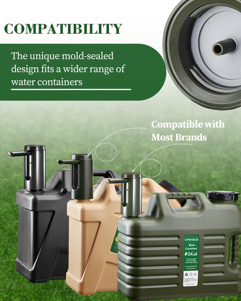 UPWOIGH Automatic Water Pump for Square Camping Water Jug, Screw-Lock Fit 1.97in (50mm) Outer Thread Only, Type-C Rechargeable Touch Dispenser, Green, Not for Standard Bottles - Image 2