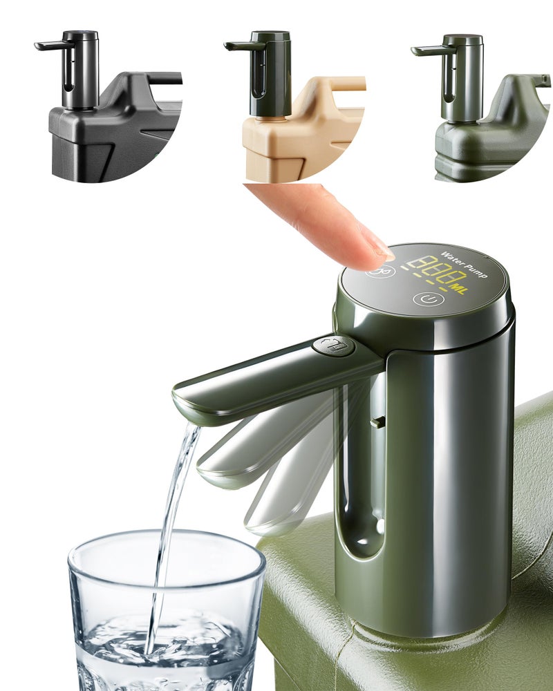 UPWOIGH Automatic Water Pump for Square Camping Water Jug, Screw-Lock Fit 1.97in (50mm) Outer Thread Only, Type-C Rechargeable Touch Dispenser, Green, Not for Standard Bottles - Image 1