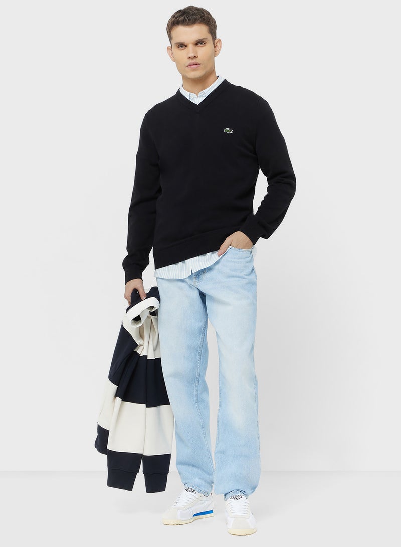 LACOSTE Monochrome V Neck Sweater - Image 4