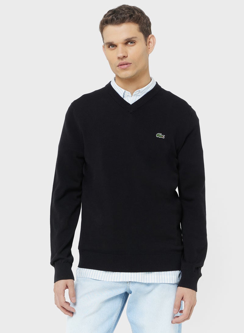 LACOSTE Monochrome V Neck Sweater - Image 1