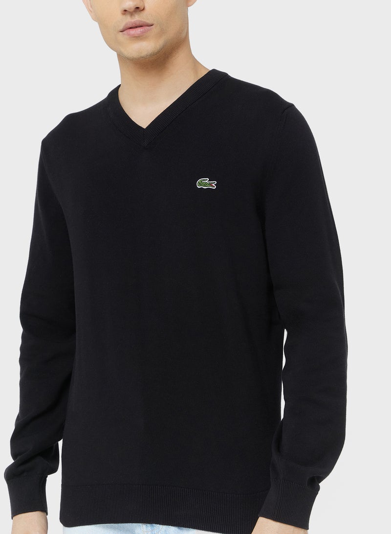 LACOSTE Monochrome V Neck Sweater - Image 3