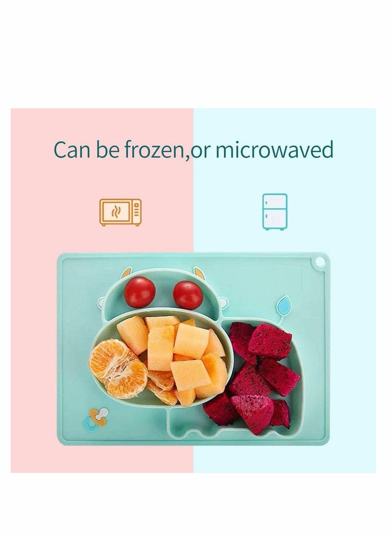 SOLARAE Baby Silicone Placemat, Non-Slip Feeding Plate for Toddlers Babies Kids with Strong Suction Fits Most Highchair Trays BPA-Free FDA Approved, Dishwasher and Microwave Safe with Spoon Fork - Image 3