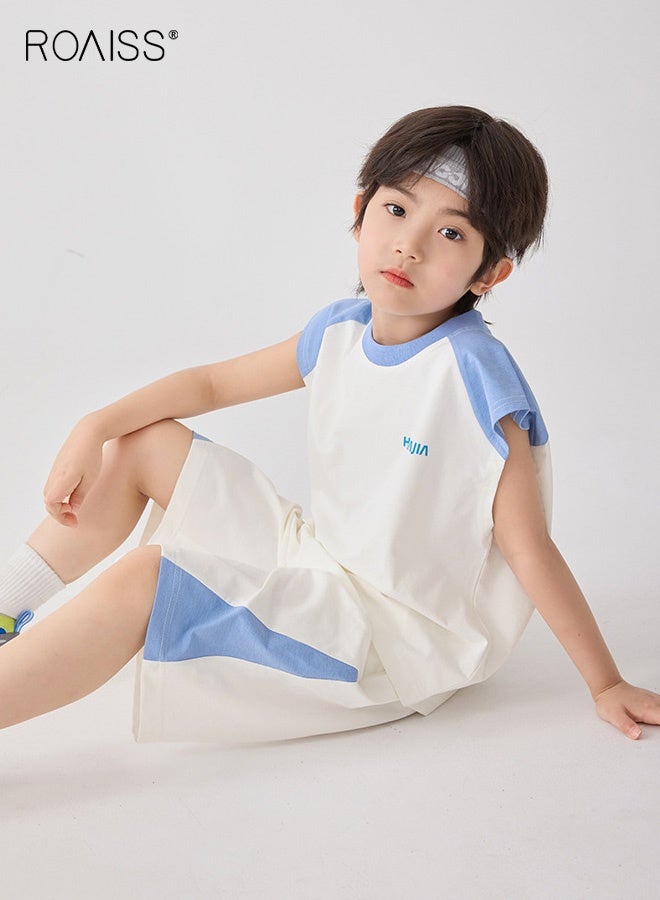roaiss Boys 2PCS Sportswear Set, Color Block Crew Neck Tank Top and Elastic Waist Shorts, Soft Breathable Quick-drying Activewear Outfit for Kids, Ideal for Tennis, Running, Casual Play and Outdoor - Image 3