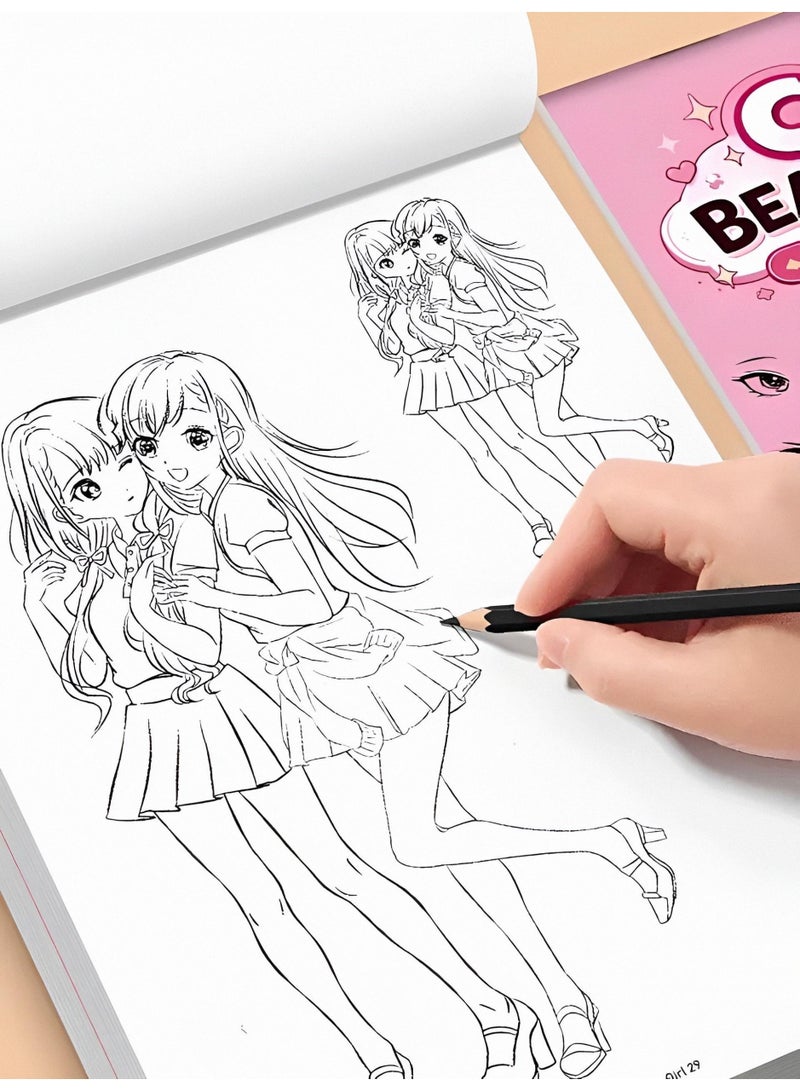 كتاب رسم وتلوين انمي مانغا للفتيات من اورا ستايل، دفتر تدريب على التتبع للمبتدئين وتخفيف التوتر، نمط كاواي - Image 4