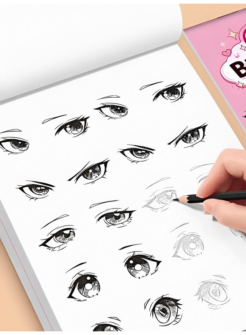 كتاب رسم وتلوين انمي مانغا للفتيات من اورا ستايل، دفتر تدريب على التتبع للمبتدئين وتخفيف التوتر، نمط كاواي - Image 5
