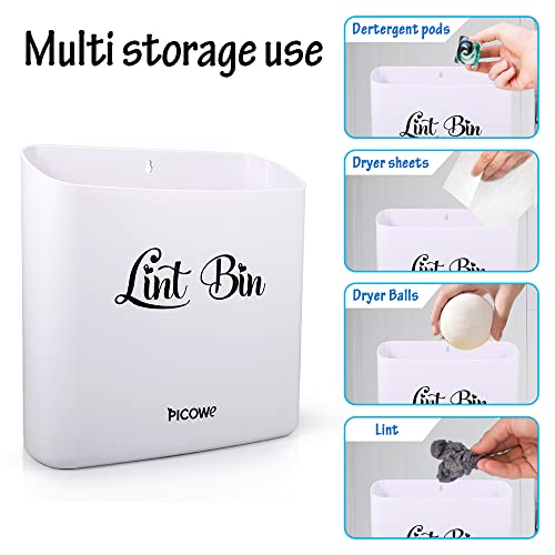 Picowe Magnetic Laundry Storage, Large Lint Holder Bin for Laundry Room, Space-Saving Trash Container Hanging on Dryer, Washer or Wall Mount (Gray White) - Image 4
