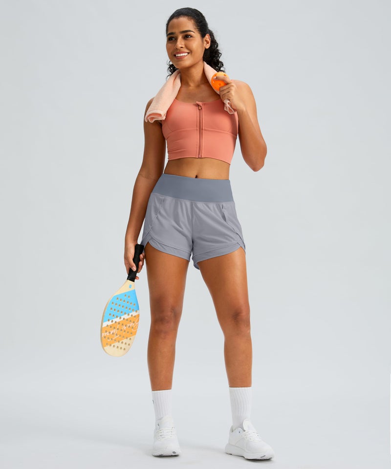 Soothfeel Women's Running Shorts High Waisted Quick-Dry 3 Inch Gym Workout Athletic Shorts for Women with Zipper Pocket(Grey, M) - Image 5