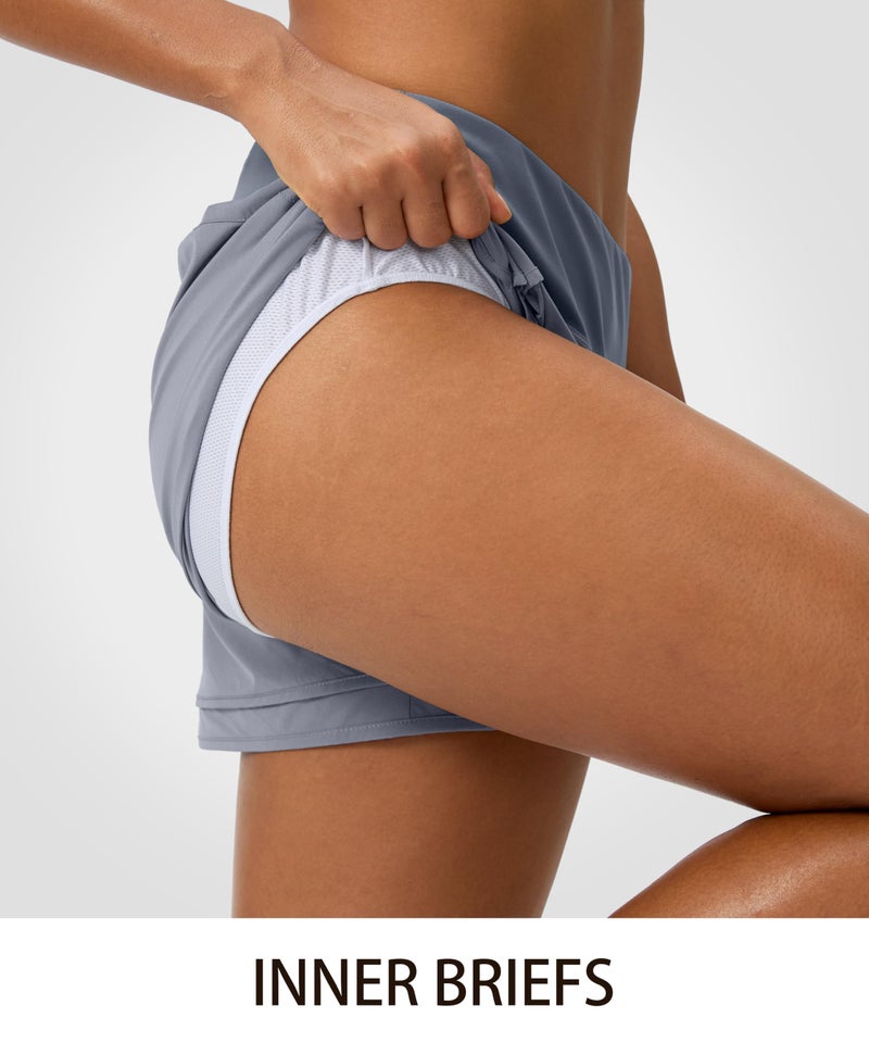 Soothfeel Women's Running Shorts High Waisted Quick-Dry 3 Inch Gym Workout Athletic Shorts for Women with Zipper Pocket(Grey, M) - Image 4