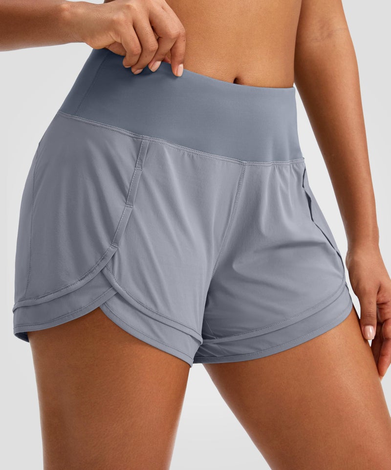 Soothfeel Women's Running Shorts High Waisted Quick-Dry 3 Inch Gym Workout Athletic Shorts for Women with Zipper Pocket(Grey, M) - Image 2