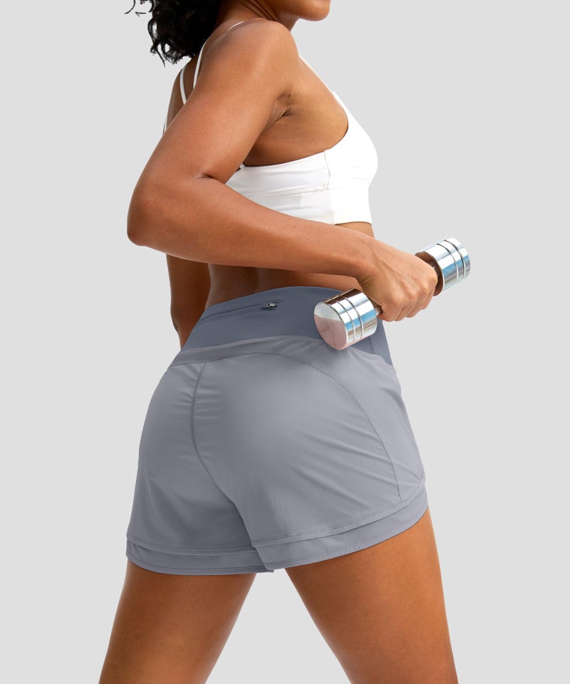 Soothfeel Women's Running Shorts High Waisted Quick-Dry 3 Inch Gym Workout Athletic Shorts for Women with Zipper Pocket(Grey, M) - Image 3