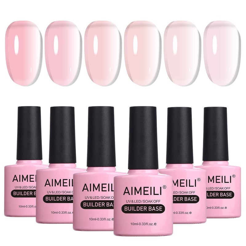 AIMEILI Nude Pink Builder Base Gel for Nails, Hema Free, Cruelty Free, Vegan, No Need Slip Solution, Soak Off Gel Nail Polish 6pcs X 10ml - Kit Set 37 - Image 1