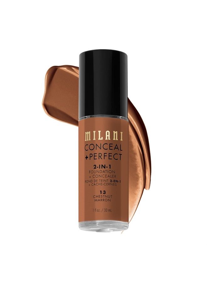 MILANI Conceal + Perfect 2-in-1 Foundation + Concealer - Chestnut (1 Fl. Oz.) Cruelty-Free Liquid Foundation - Cover Under-Eye Circles, Blemishes & Skin Discoloration for a Flawless Complexion - Image 1