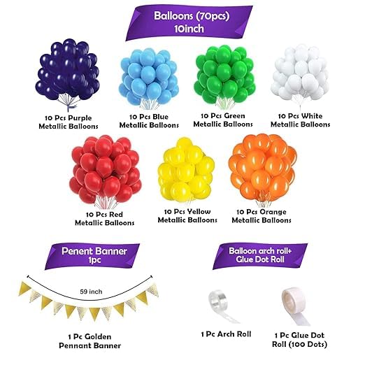 BRIJBAZAAR Cardstock Rainbow Theme Birthday Balloons-Pack Of 73 Birthday Decoration Items|Multicolor Balloon Decoration For Birthday|Birthday Decoration Items For Kids|Rainbow Balloons For Birthday - Image 2