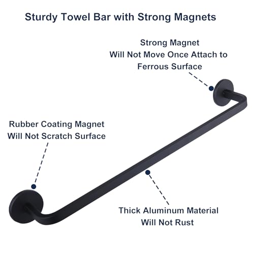JAZBREY 14 Inch Magnetic Towel Holder for Refrigerator, Heavy Duty Magnetic Towel Bar for Kitchen Dishwasher, Oven, Fridge, Washing Machine, Strong Magnet, Rustproof Aluminum, Black, Pack of 1 - Image 4