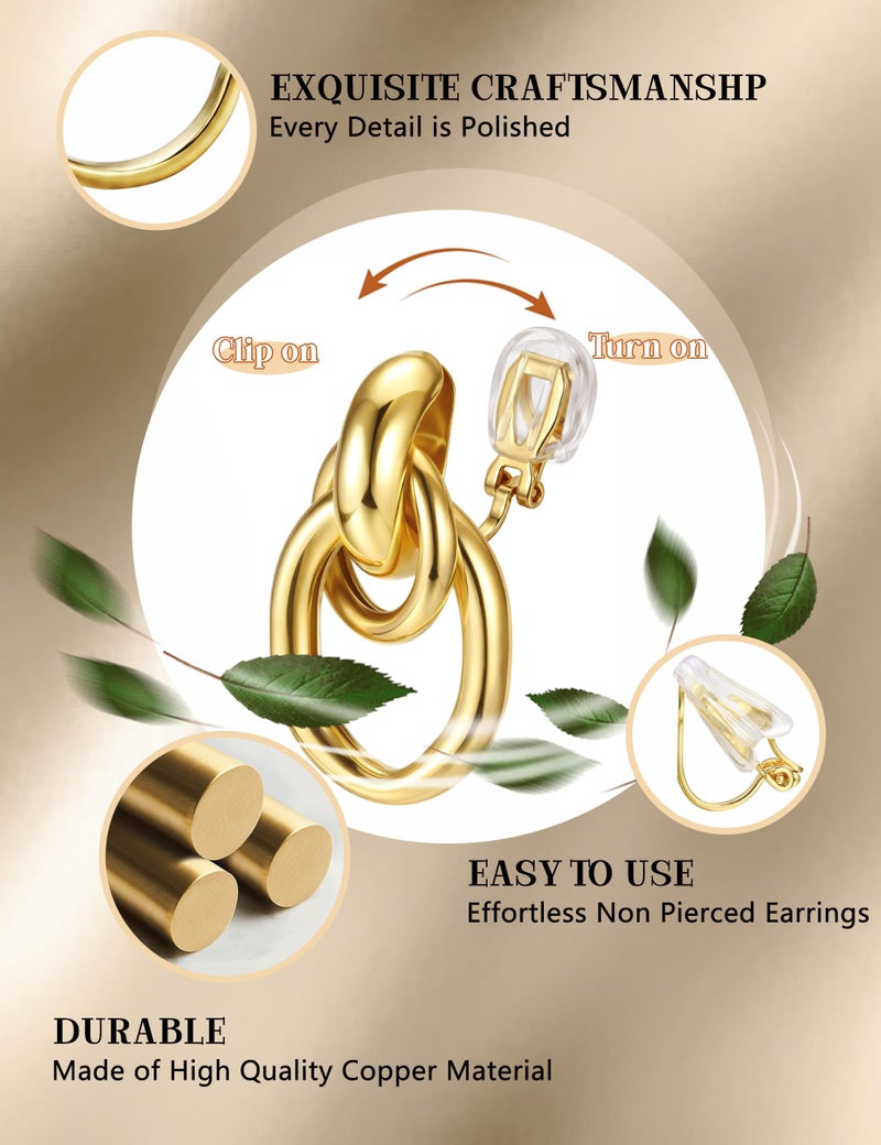 ORAZIO Clip On Earrings Women Geometric Statement Unique Non Pierced Earrings 14K Gold Plated Knot Chunky Drop Dangle Hoop Stud Clip-on Earrings for Women Trendy GS2 - Image 4