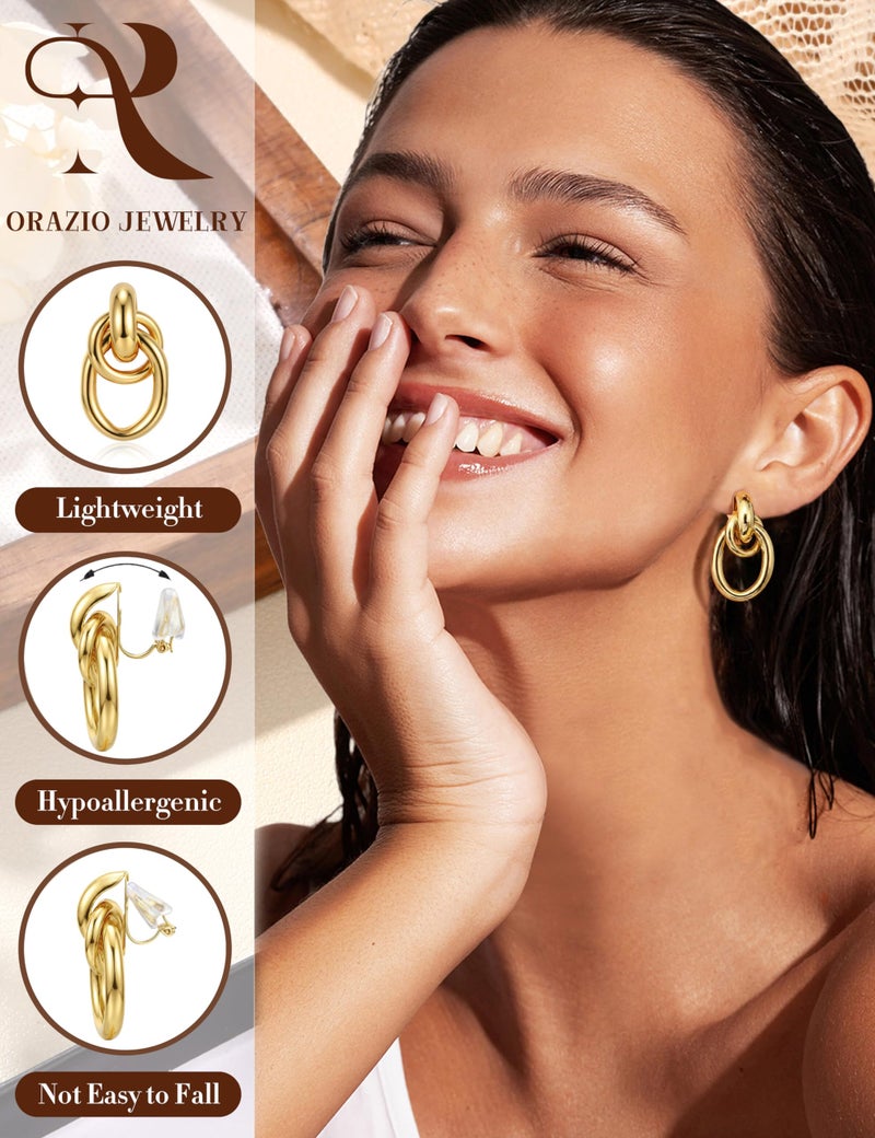 ORAZIO Clip On Earrings Women Geometric Statement Unique Non Pierced Earrings 14K Gold Plated Knot Chunky Drop Dangle Hoop Stud Clip-on Earrings for Women Trendy GS2 - Image 3